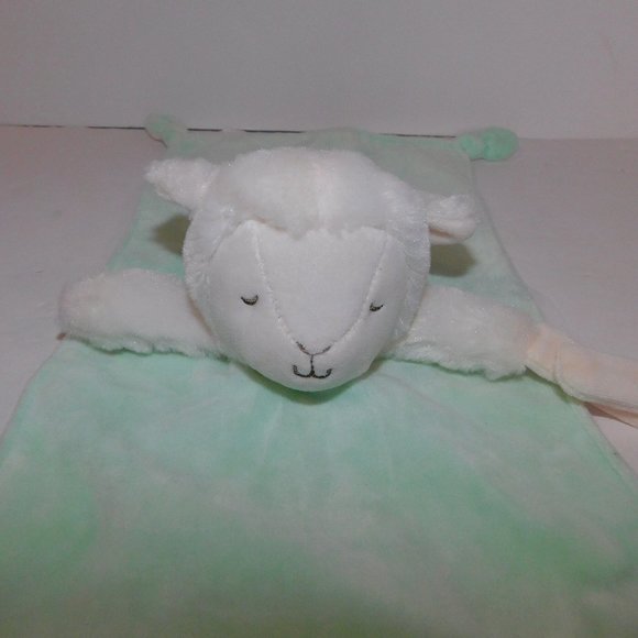 Carters White  Green Baby Sheep lamb Rattle Pacifier Holder Security Blanket - Picture 1 of 7